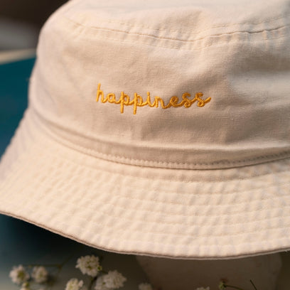 Happiness White Bucket Hat - Organic Cotton