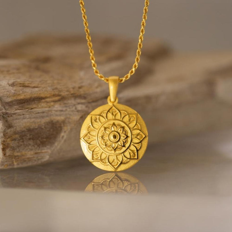 Sterling Silver selling and Gold Mandala Inspired Bar Necklace, Meditation Necklace, Artisan Necklace, Trefoil Necklace